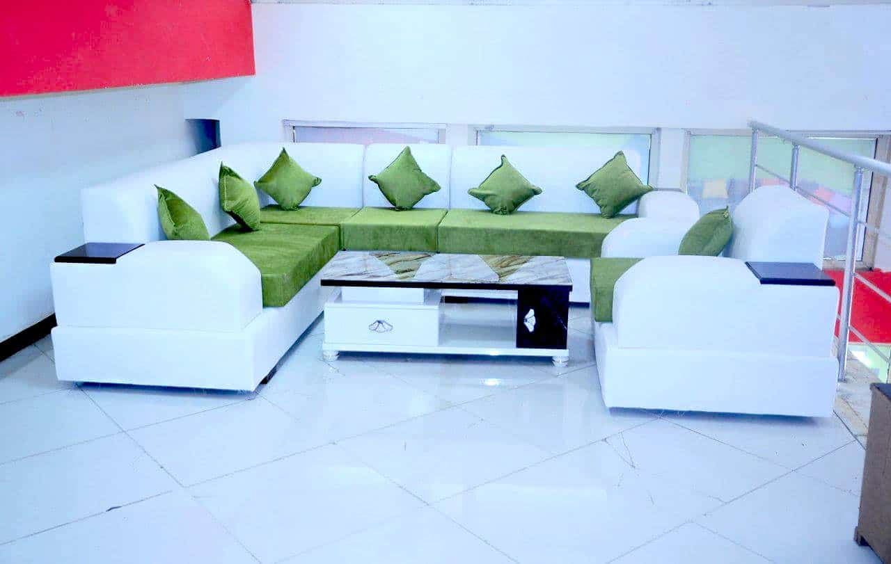 White and Lime Sectional Sofa( L Shaped)