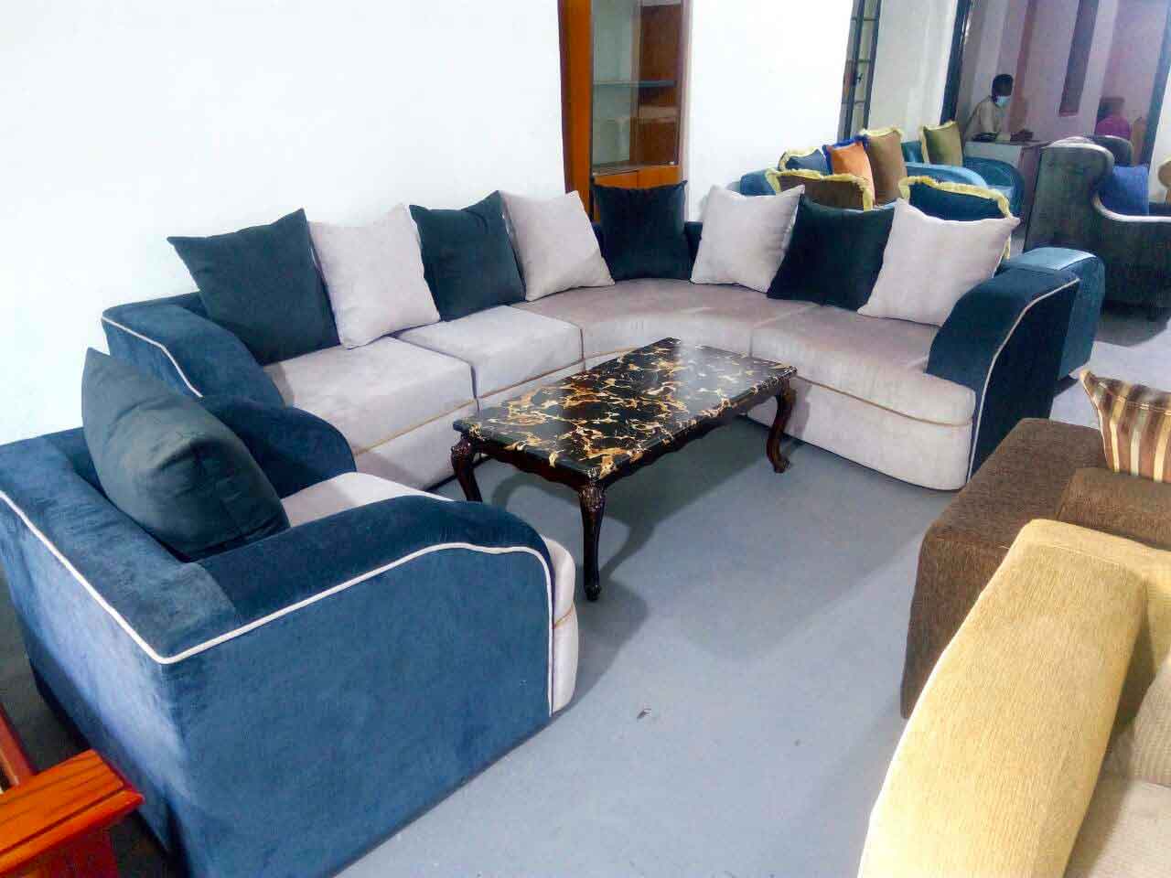 Comfy Blue and Slate Gray Sectional Sofa (L-Shaped)