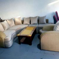 Modern Cream Color Sofa with Pillows (L-Shaped)