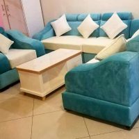 Contemporary Cyan and Cream Sectional Sofa