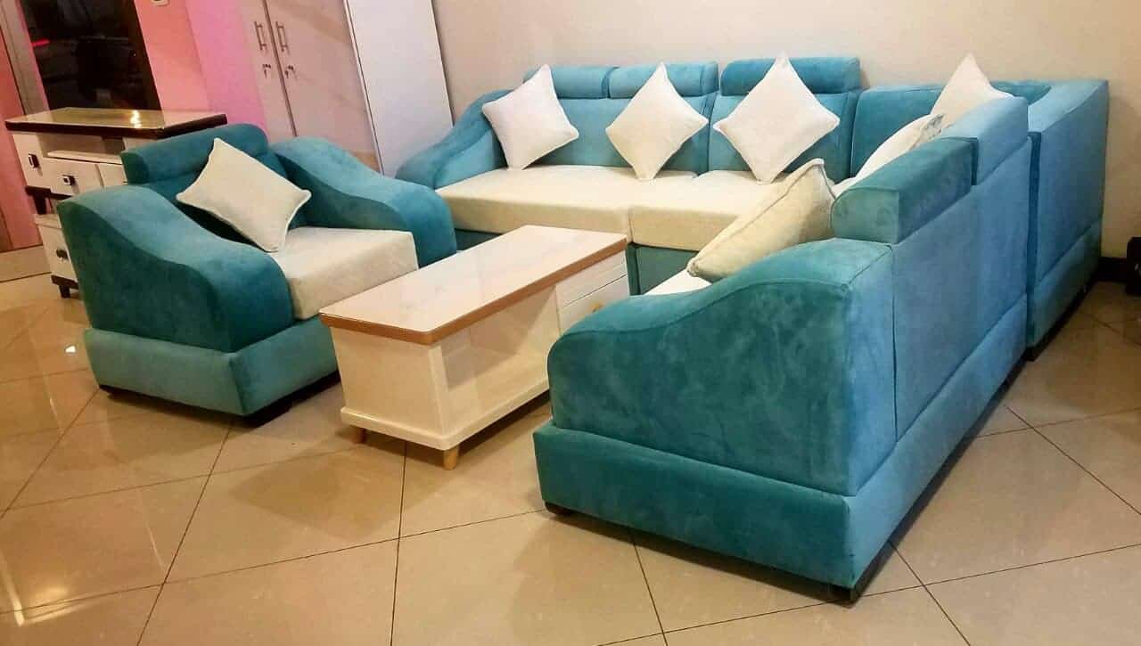 Nigat Furniture in Cyan and Cream Sofa- Addis Market