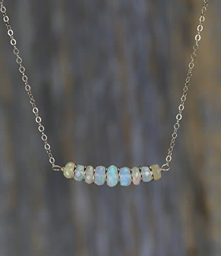 White Ethiopian Opal Gemstone Bar Necklace White Rainbow Stone – 16″ Length