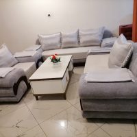 Gray and White Fabric Sofa Sectional Sofa