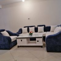 Blue and White Sectional Sofa (L-Shaped)