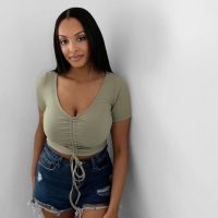 Only Few Left Short Sleeve Ruched Drawstring V-Neck Crop Top  Search Top = hf Habesha Girls