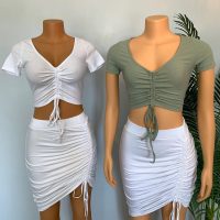 Short Sleeve Ruched Drawstring V-Neck Crop Top  Search Top = hf300056
 Search Habesha Girls